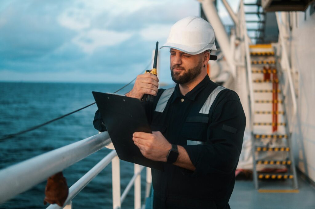 Marine Deck Officer or Chief mate on deck of offshore vessel or ship